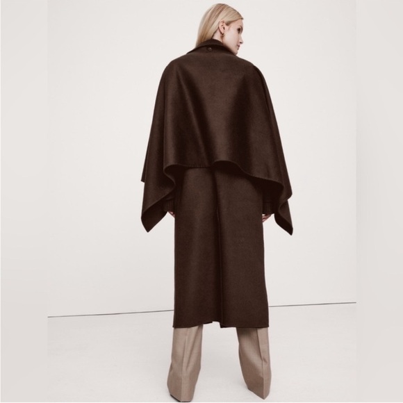 BRAND NEW! BR Chocolate Brown Oversized Double-Faced Wool Cape Coat - Picture 3 of 9